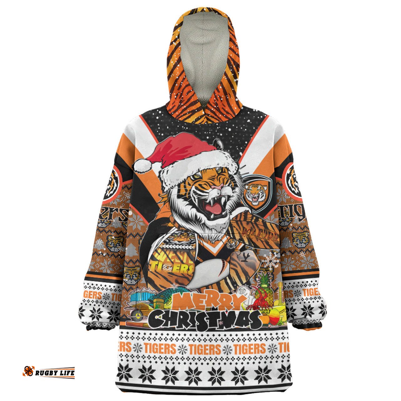 Wests Tigers Christmas Custom Snug Hoodie - Tigers Santa Aussie Big Things Snug Hoodie