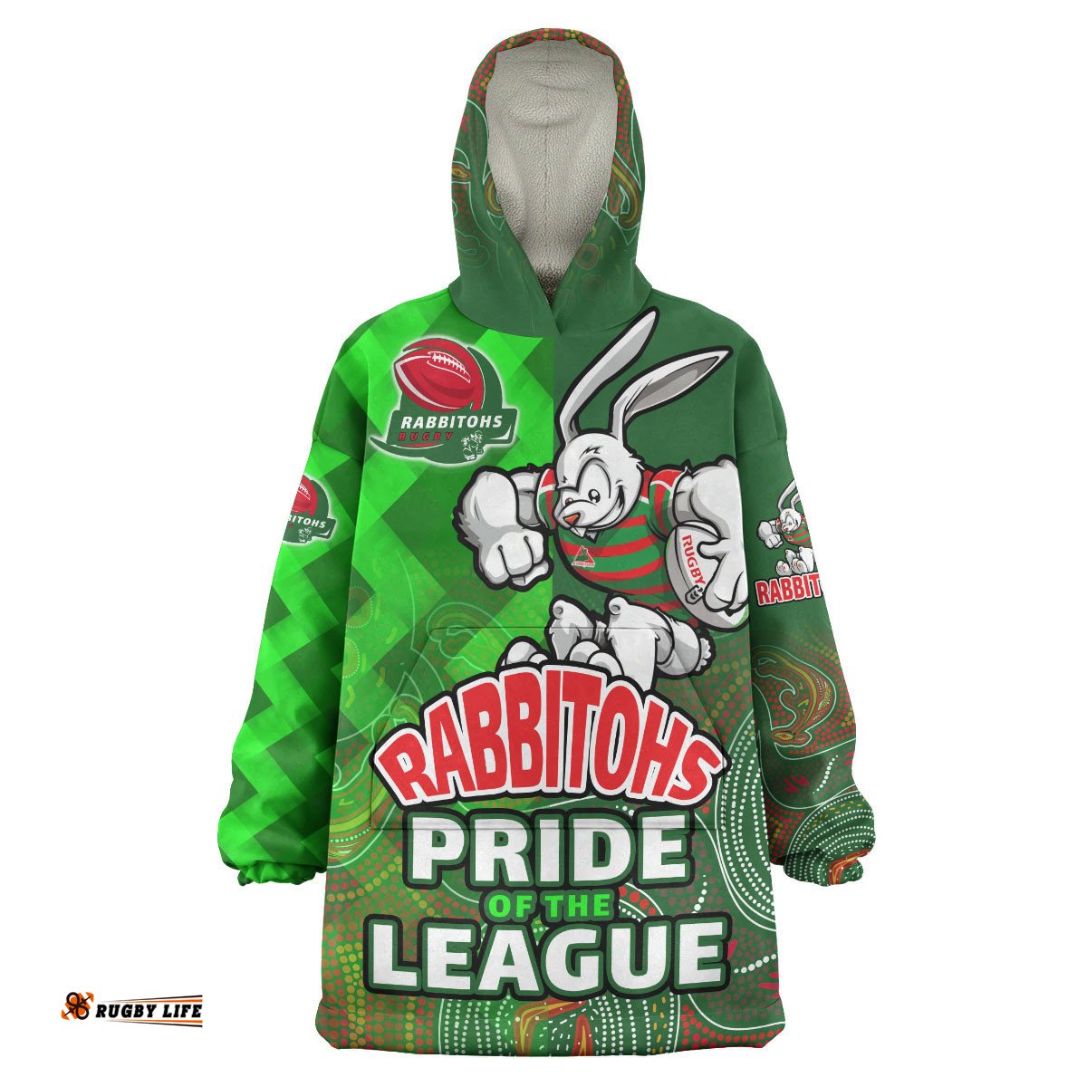 rabbitohs rugby snug hoodie custom rabbitohs pride of the league aboriginal patterns oodie blanket