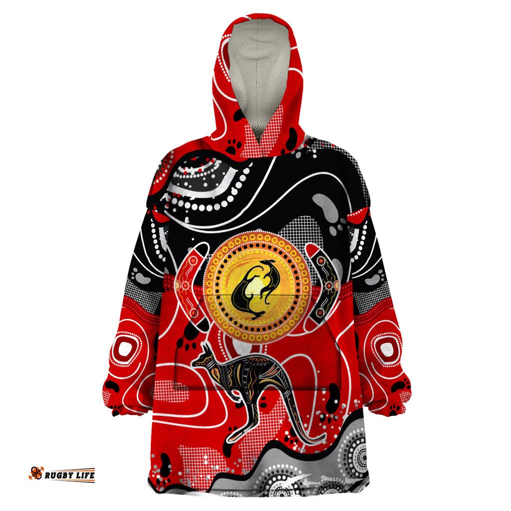 aboriginal flag style dot art and abstract kangaroo wearable blanket hoodie ts04