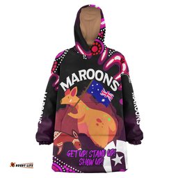 maroons rugby snug hoodie custom naidoc week get up stand up show up maroons kangaroo with aboriginal patterns oodie blanket