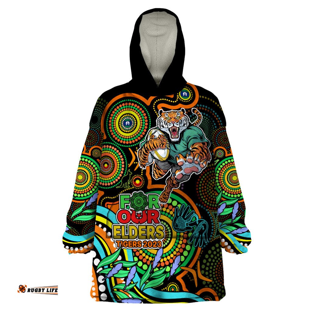 custom tigers rugby aboriginal art wearable blanket hoodie naidoc indigenous tribal