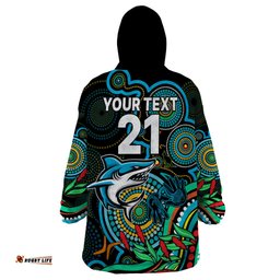 custom sharks rugby aboriginal art wearable blanket hoodie naidoc indigenous tribal