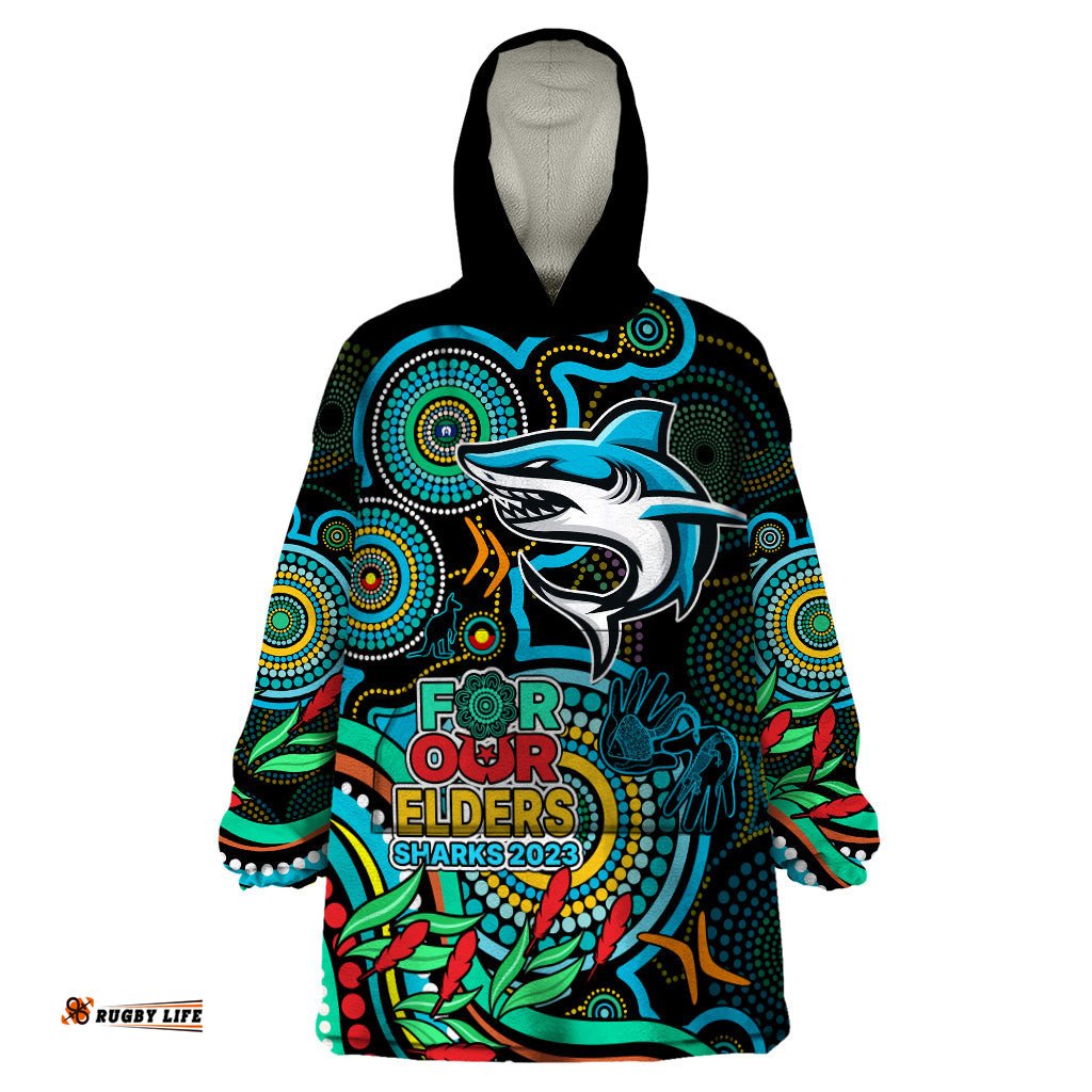 custom sharks rugby aboriginal art wearable blanket hoodie naidoc indigenous tribal