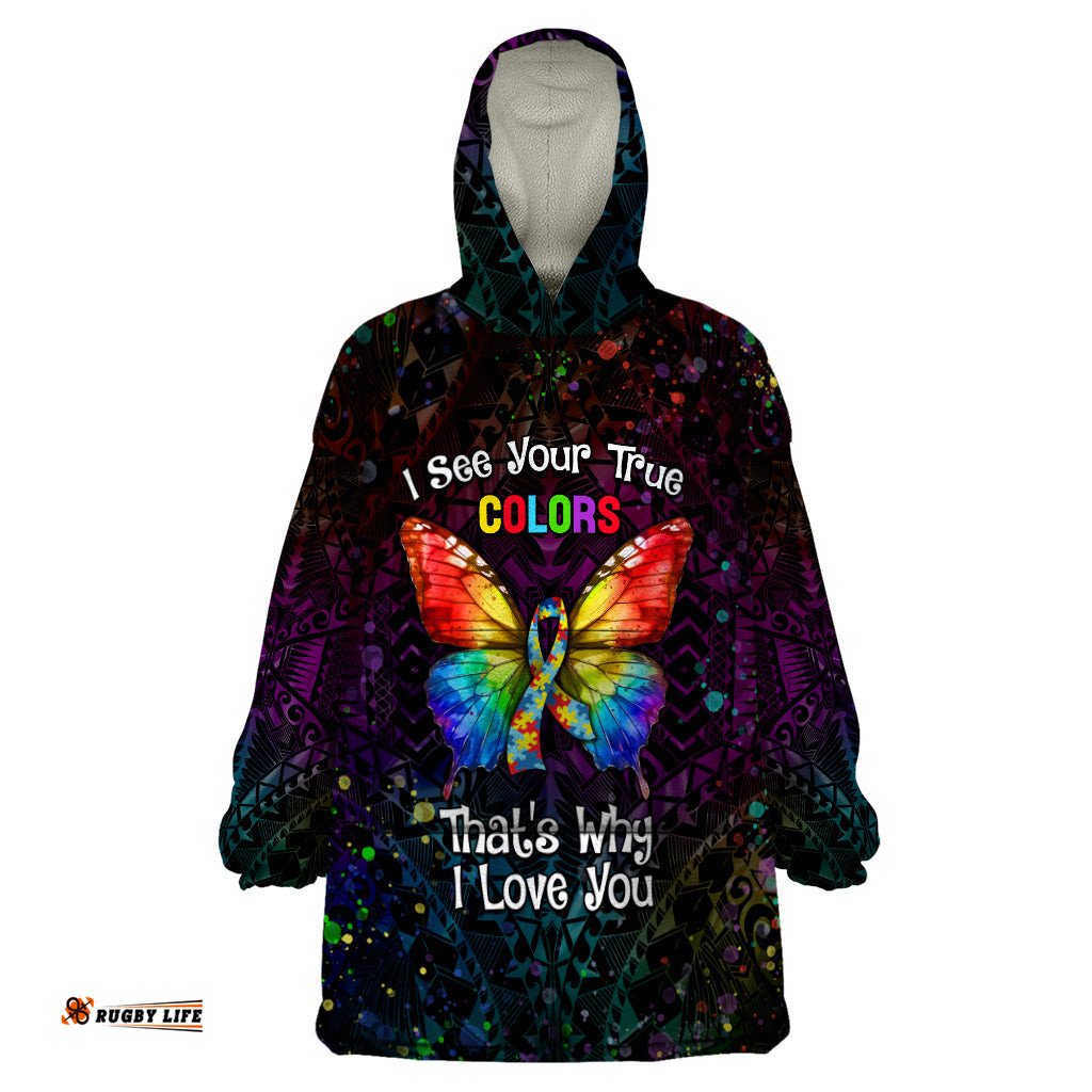 i see your true colors personalised wearable blanket hoodie autism awareness lt05