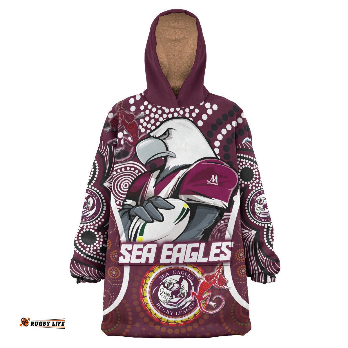 sea eagles rugby snug hoodie custom manly sea eagles mascot with aboriginal art personalised player and number oodie blanket