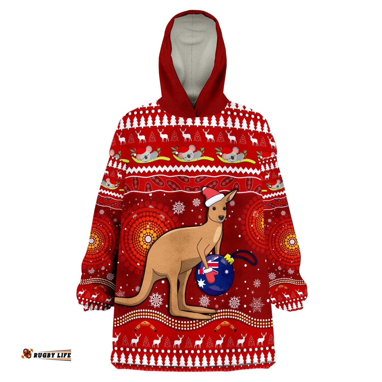 custom personalised australia christmas aboriginal kangaroo wearable blanket hoodie