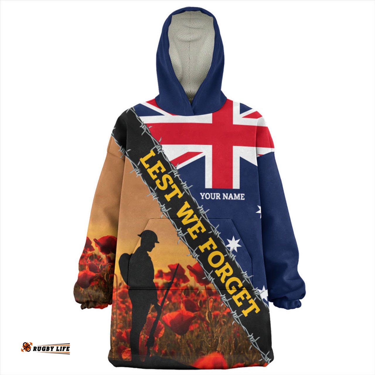 Australia Snug Hoodie Custom Anzac Day Let We Forget Barbed Wire