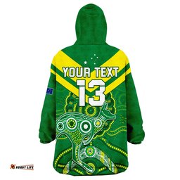 custom text and number australia rugby wearable blanket hoodie kangaroos boomerang aboriginal