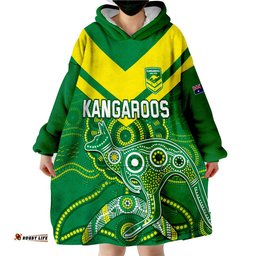 custom text and number australia rugby wearable blanket hoodie kangaroos boomerang aboriginal