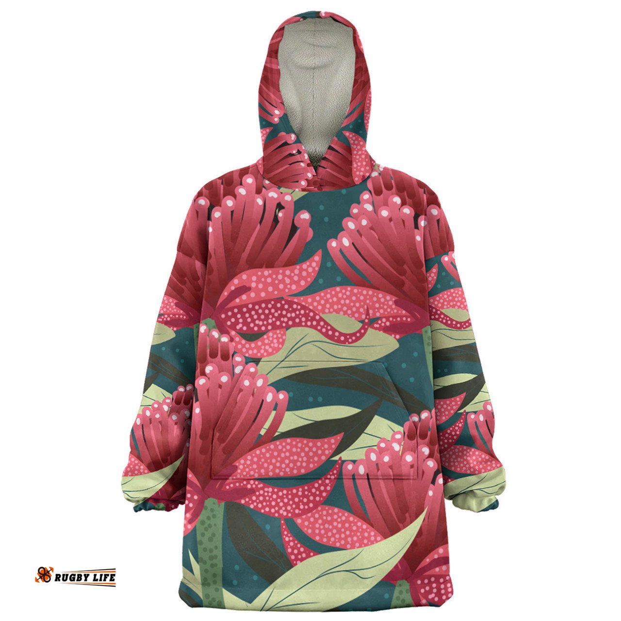 Australia Flowers Aboriginal Snug Hoodie - Australian Waratah Flowers Painting In Aboriginal Style Snug Hoodie
