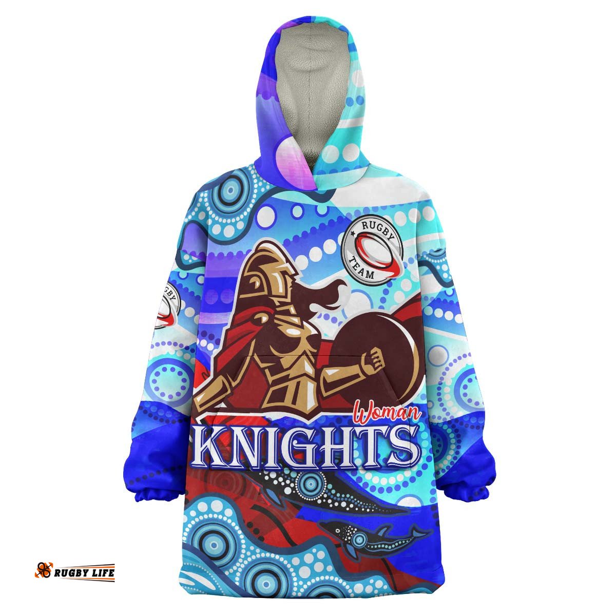 nrlw knights rugby snug hoodie custom woman knights with aboriginal dot painting style player and number woman oodie blanket