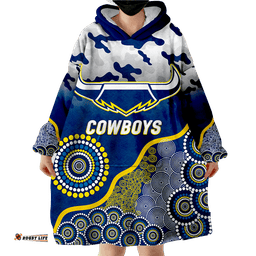 cowboys rugby anzac day camouflage indigenous art wearable blanket hoodie