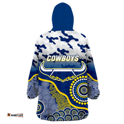 cowboys rugby anzac day camouflage indigenous art wearable blanket hoodie