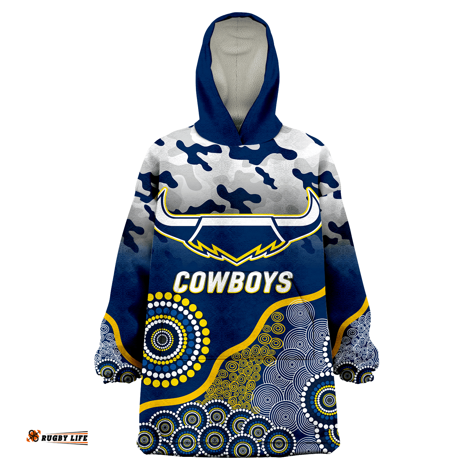 cowboys rugby anzac day camouflage indigenous art wearable blanket hoodie