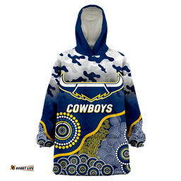 cowboys rugby anzac day camouflage indigenous art wearable blanket hoodie