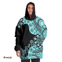 Australia Snug Hoodie Aboriginal Indigenous Dot Painting Turquoise
