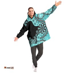 Australia Snug Hoodie Aboriginal Indigenous Dot Painting Turquoise