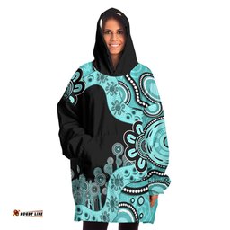 Australia Snug Hoodie Aboriginal Indigenous Dot Painting Turquoise
