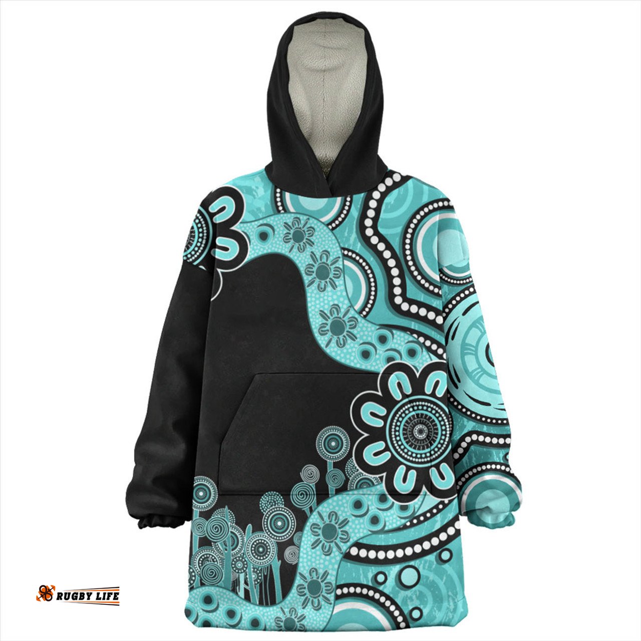 Australia Snug Hoodie Aboriginal Indigenous Dot Painting Turquoise