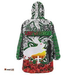 rabbitohs rugby anzac day watercolor snug hoodie lest we forget indigenous dreaming rabbitohs oodie blanket