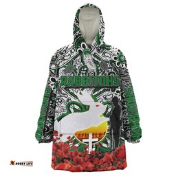 rabbitohs rugby anzac day watercolor snug hoodie lest we forget indigenous dreaming rabbitohs oodie blanket