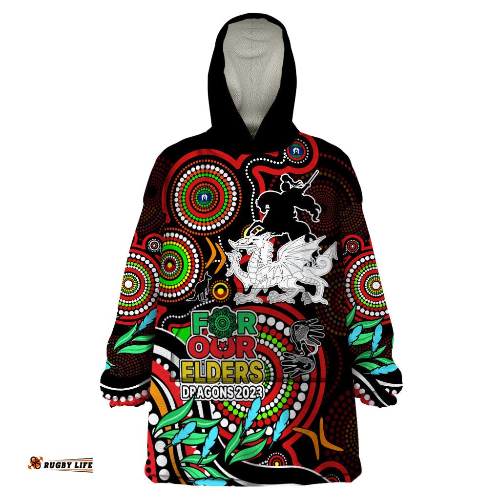 dragons rugby aboriginal art wearable blanket hoodie naidoc indigenous tribal