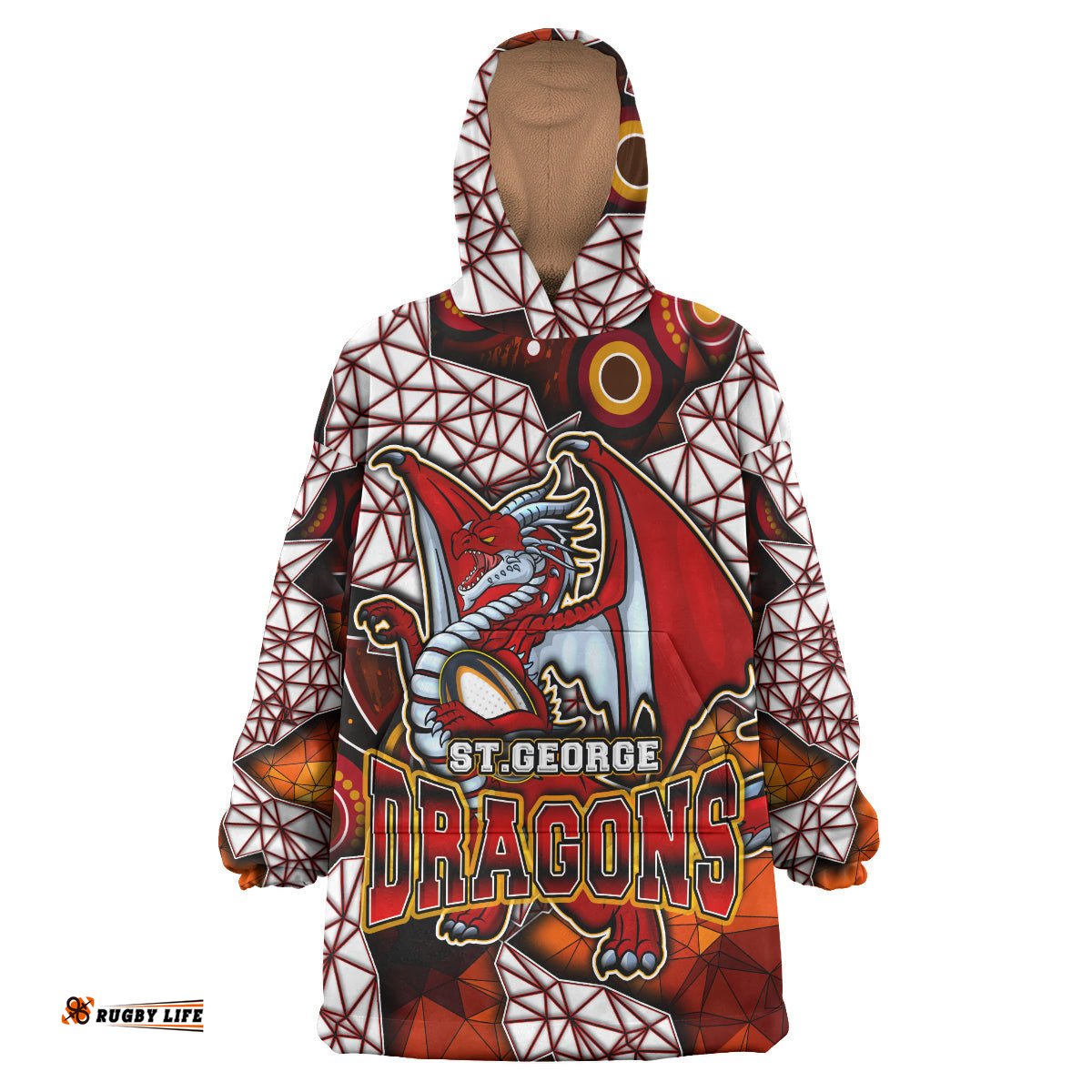 st george rugby snug hoodie custom dragon fire rugby with aboriginal art personalised player and number oodie blanket