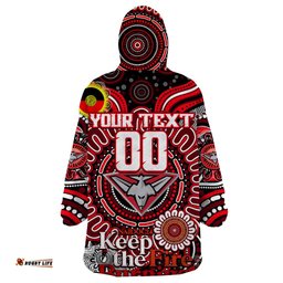 custom essendon bombers naidoc week 2024 wearable blanket hoodie mascot football dt02