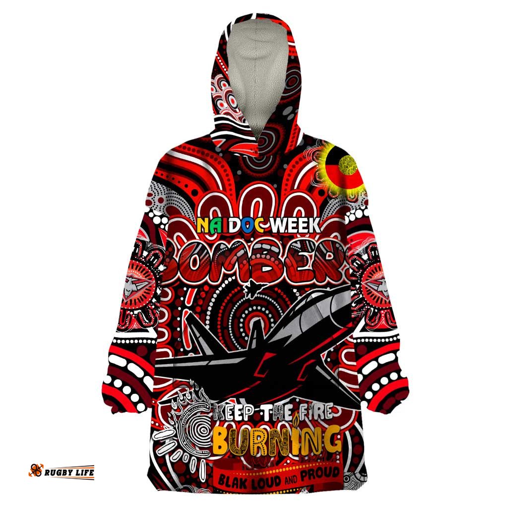 custom essendon bombers naidoc week 2024 wearable blanket hoodie mascot football dt02