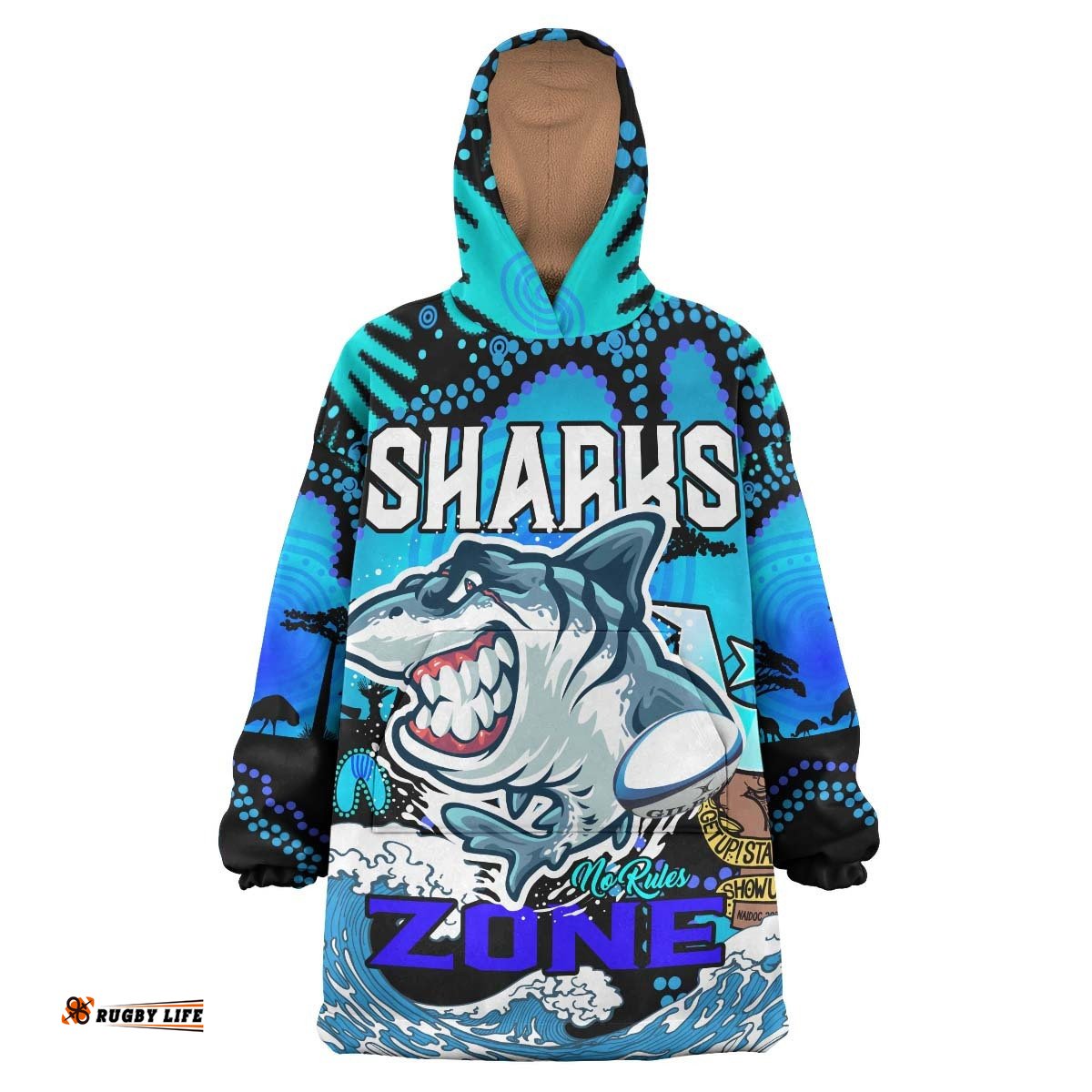 sharks rugby snug hoodie custom naidoc sharks no rules zone rugby ball torres strait with aboriginal culture oodie blanket