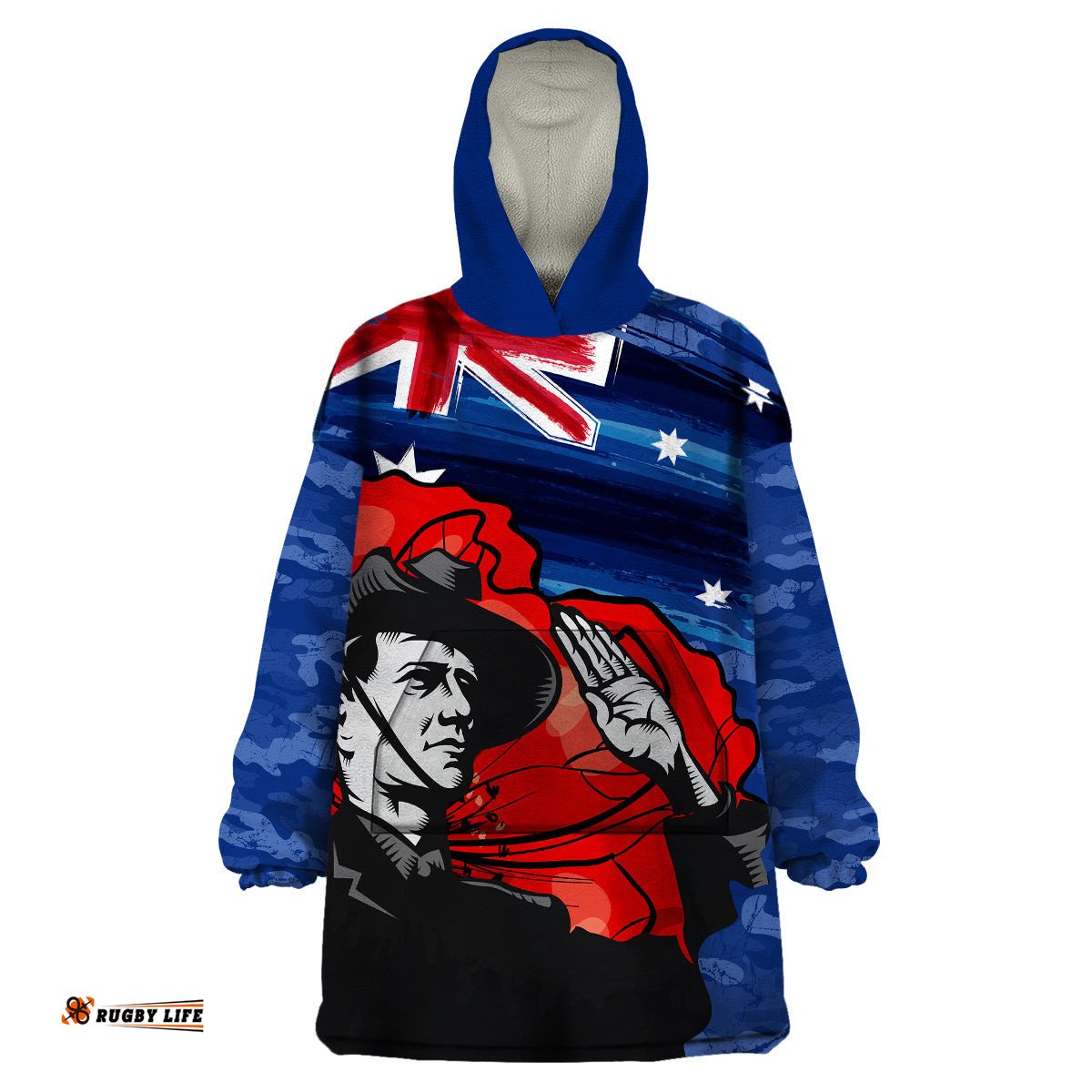 anzac day wearable blanket hoodie camo style soldier with flag