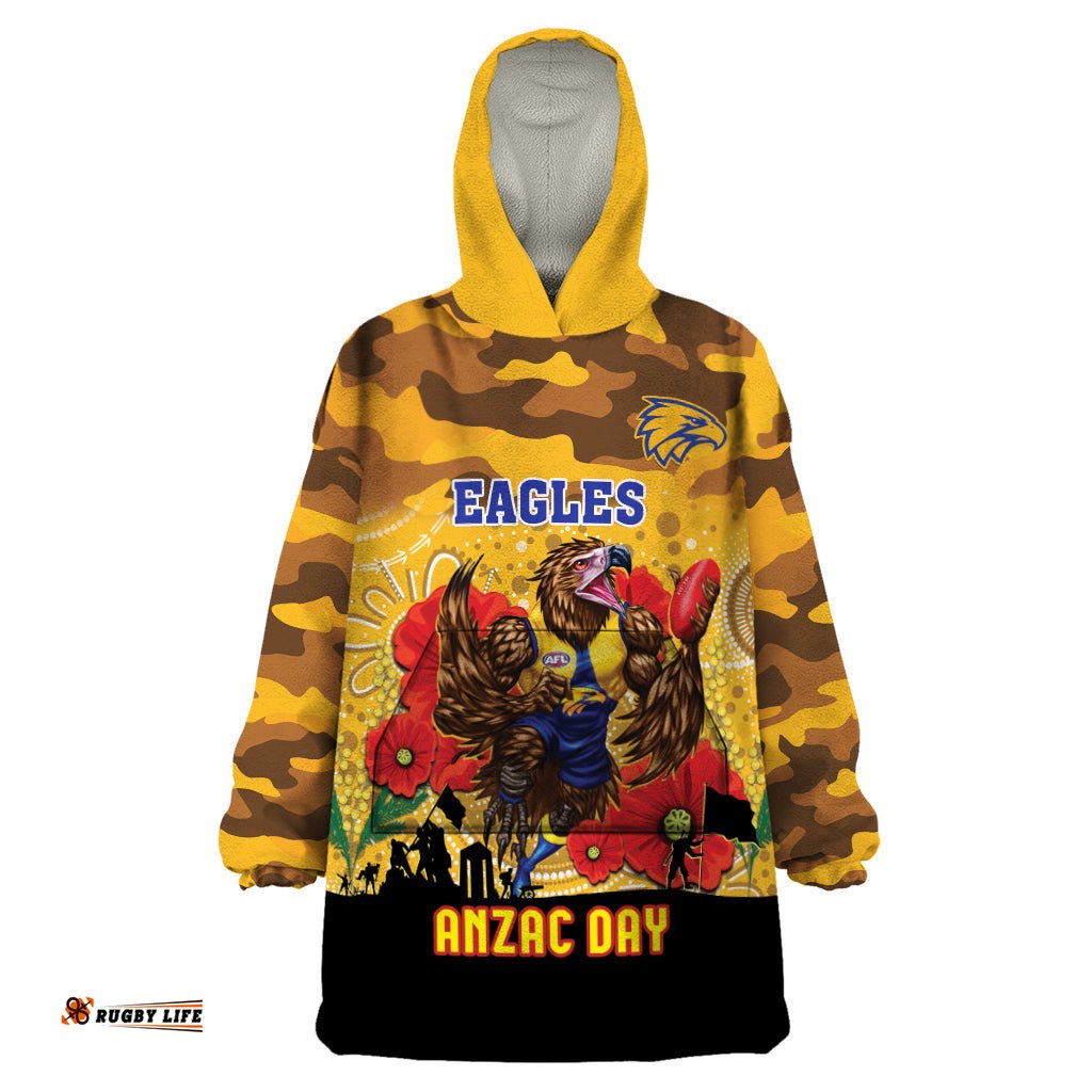 custom eagles football anzac wearable blanket hoodie gallipoli camouflage with poppies
