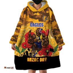 custom eagles football anzac wearable blanket hoodie gallipoli camouflage with poppies