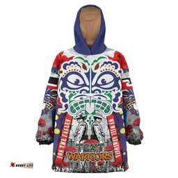warriors rugby anzac watercolor custom snug hoodie remembrance new zealand warriors with maori tino rangatiratanga flag oodie blanket