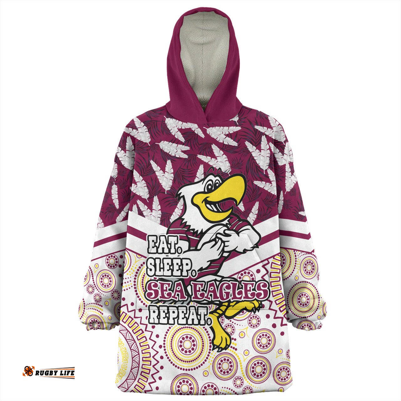 Manly Warringah Sea Eagles Snug Hoodie - Tropical Patterns And Dot Painting Eat Sleep Rugby Repeat