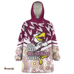 Manly Warringah Sea Eagles Snug Hoodie - Tropical Patterns And Dot Painting Eat Sleep Rugby Repeat
