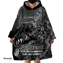 personalised panthers naidoc week 2024 wearable blanket hoodie aboriginal fire burning sparks