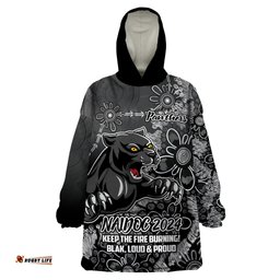 personalised panthers naidoc week 2024 wearable blanket hoodie aboriginal fire burning sparks