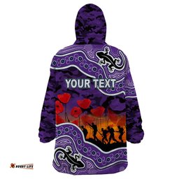 custom personalised anzac day nrl storm wearable blanket hoodie aboriginal lizard patterns