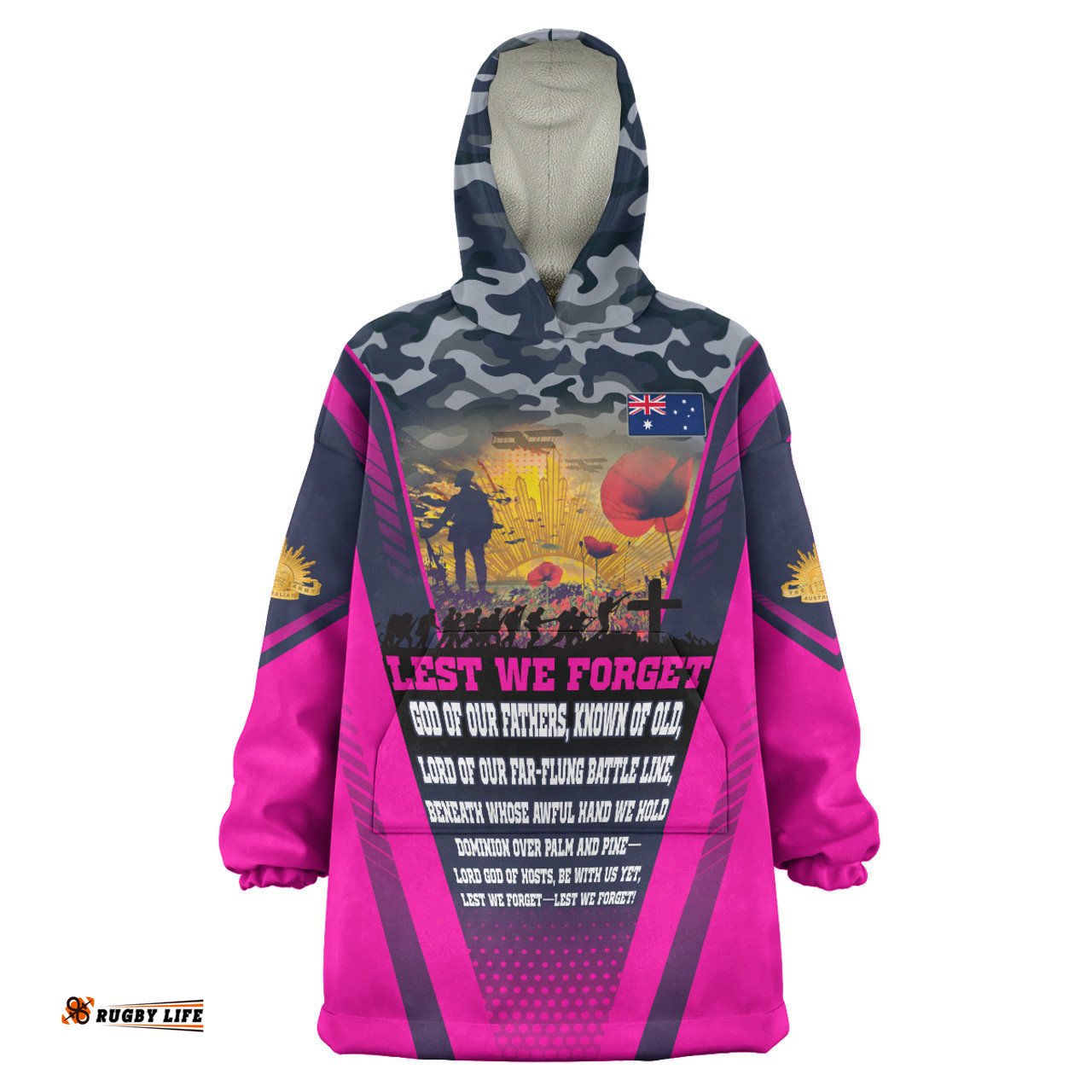 Australia Anzac Camo Snug Hoodie - Anzac Poem Lest We Forget Flag Oodie Blanket