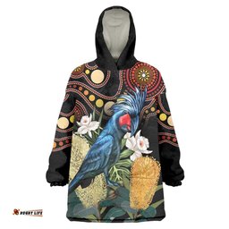 australia palm cockatoo wearable blanket hoodie aussie banksia aboriginal pattern