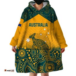 custom australia rugby wearable blanket hoodie wallabies aboriginal pattern lt01