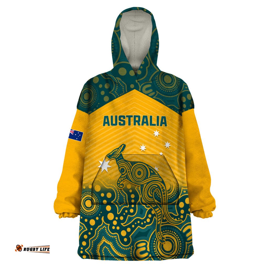 custom australia rugby wearable blanket hoodie wallabies aboriginal pattern lt01