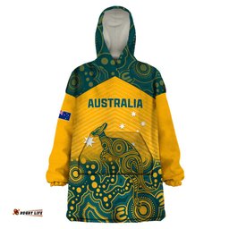custom australia rugby wearable blanket hoodie wallabies aboriginal pattern lt01