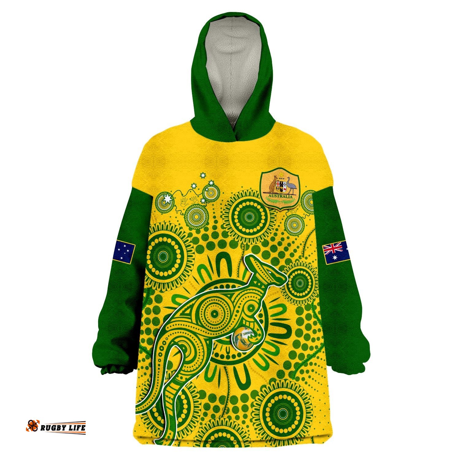 custom text and number australia soccer wearable blanket hoodie socceroos kangaroo aussie indigenous national color