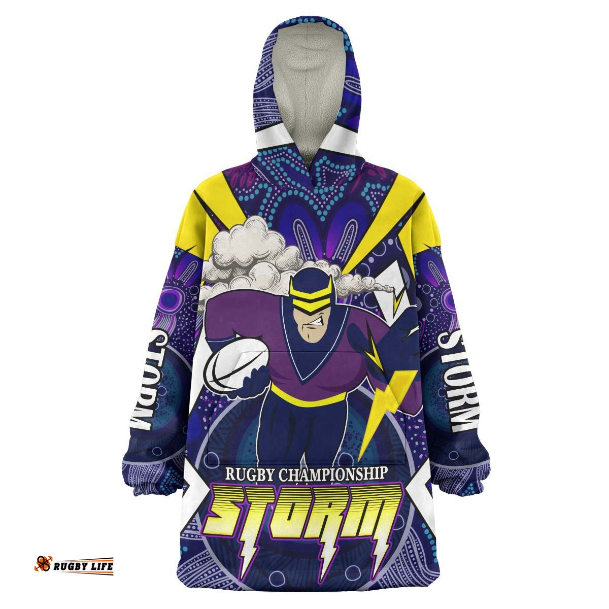 storms rugby snug hoodie custom rugby championship storms mascot with aboriginal pattern player and number oodie blanket