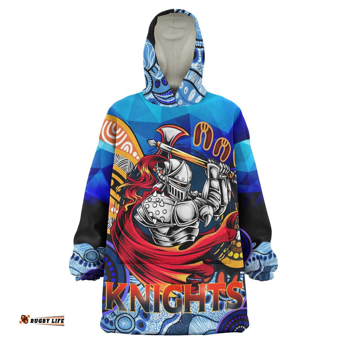 knights rugby snug hoodie custom knights with low poly and aboriginal dot painting art oodie blanket