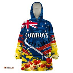 cowboys rugby anzac wearable blanket hoodie lest we forget