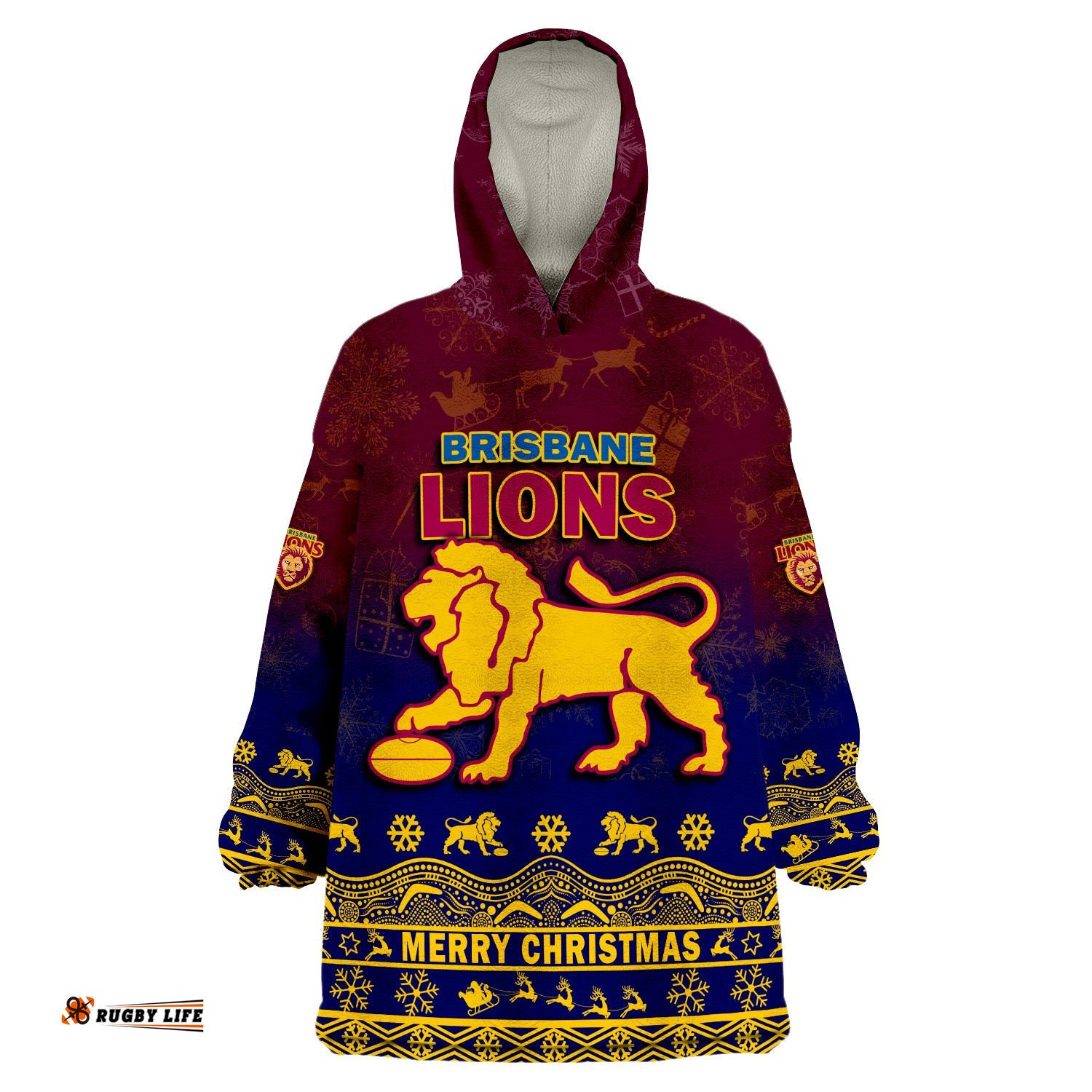 custom personalised and number brisbane unique lions winter season lions merry christmas wearable blanket hoodie