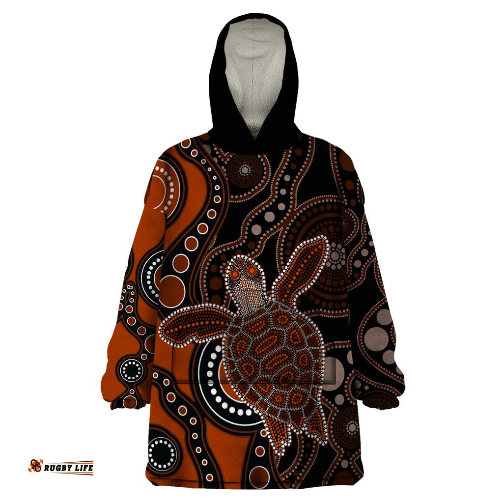 aboriginal turtle wearable blanket hoodie brown style